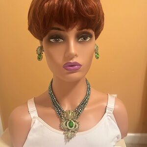 Elegant Green Dragon Statement Necklace Set